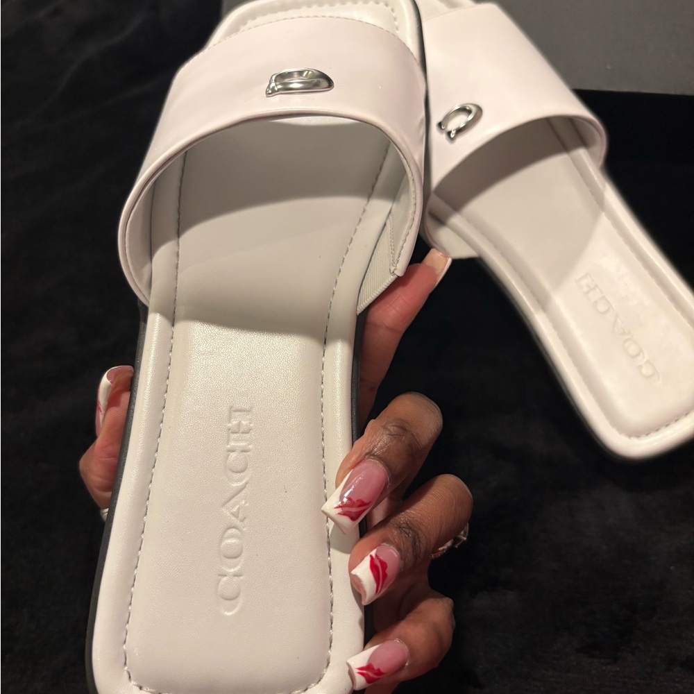 Coach Women's White Slide Sandals - Picture 2 of 4